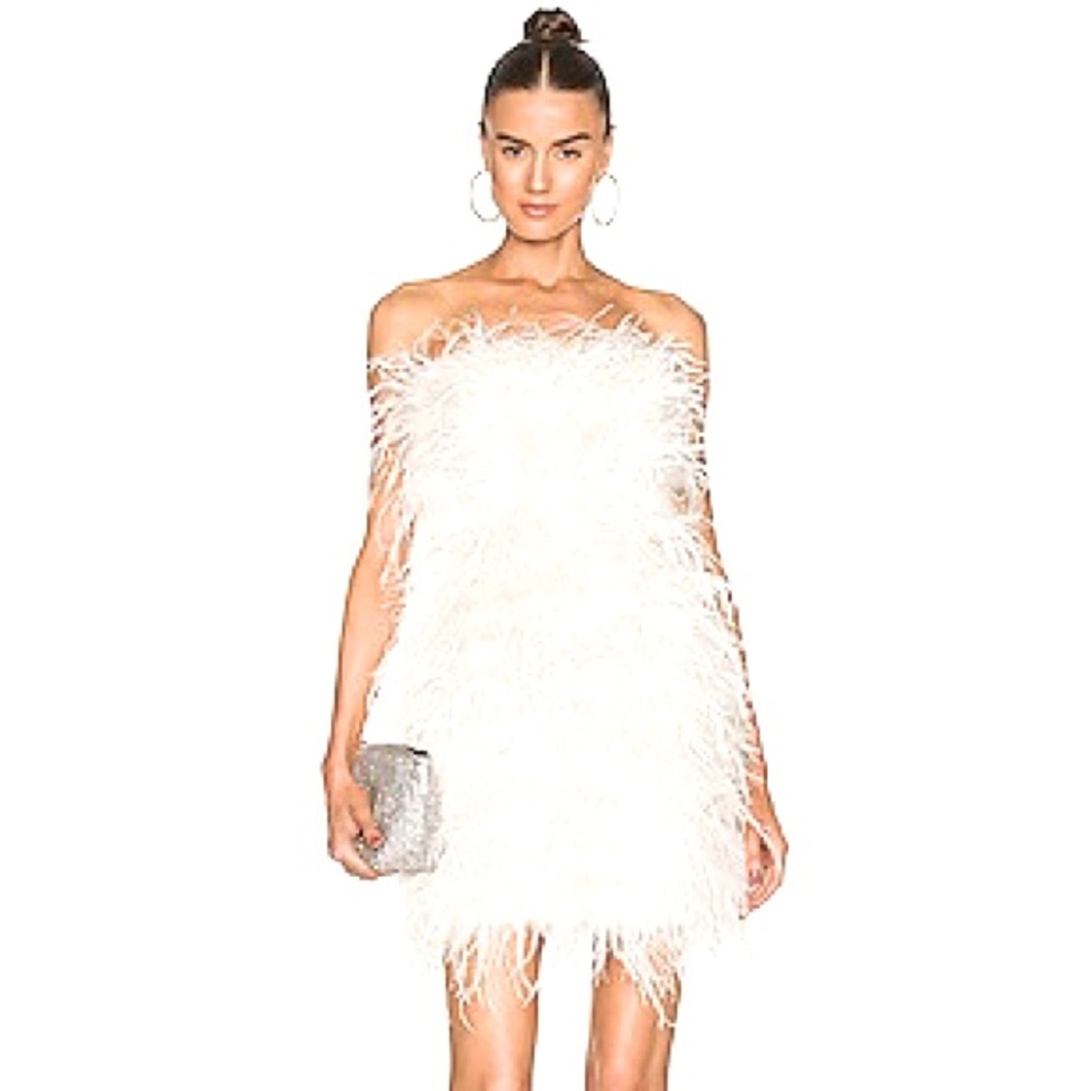 LAMARQUE White Ostrich Feather Mini dress NWT